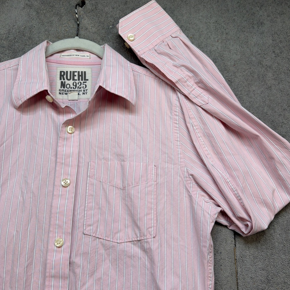 Ruehl No. 925 Pink Striped Button Down Shirt‎ Men's Medium Cotton